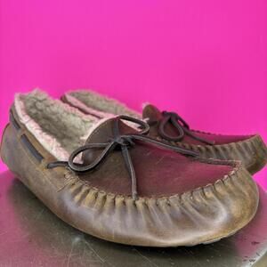 Ugg Olsen Brown Leather Moccasin Slipper Sz 9